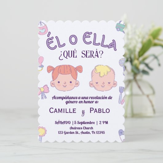 Spanish Gender Reveal Invitation baby onthulling Kaart (Staand voorkant)