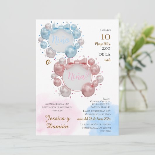 Spanish Gender Reveal Invitation Kaart (Staand voorkant)
