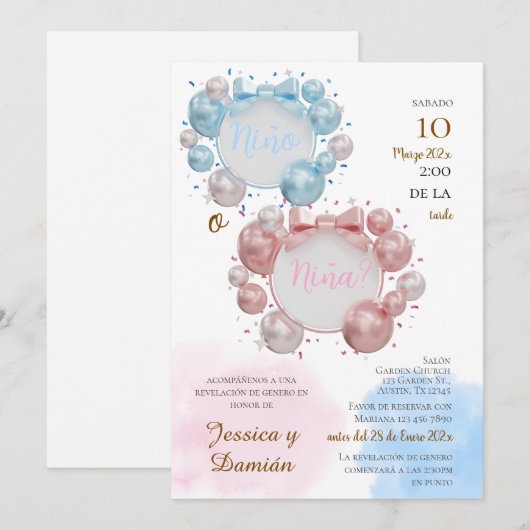 Spanish Gender Reveal Invitation Kaart (Voorkant / Achterkant)