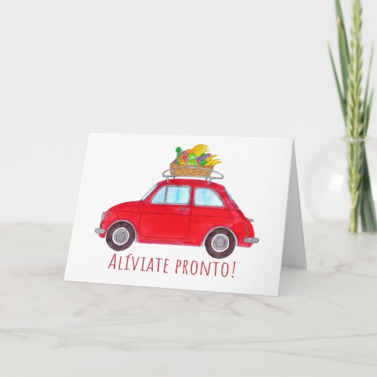 Spanish Get well Red Retro Fiat 500 Kaart (Voorkant)