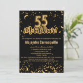 Spanish Glam Black & Gold Confetti 55e verjaardag Kaart (Staand voorkant)