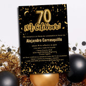 Spanish Glam Black & Gold Confetti 70e verjaardag Kaart