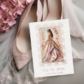 Spanish Glam Quinceañera Rose Gold Ornate Frame Folie Uitnodiging