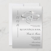 Spanish Glitzy Silver Wedding Rings Reception Kaart (Voorkant)