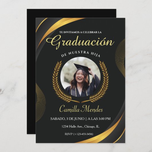 Spanish Graduates Invitation Elegant Afstuderen Kaart (Voorkant / Achterkant)