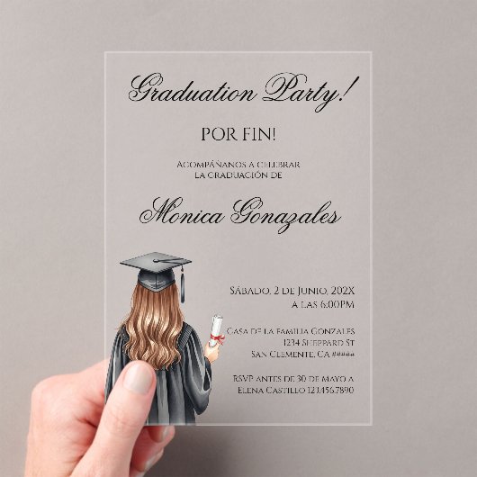 Spanish graduation  acryl uitnodigingen (Insitu (Draagbaar))