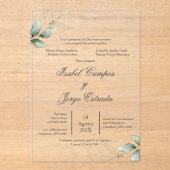 Spanish Greenery Wedding Acryl Uitnodiging (Voorkant)