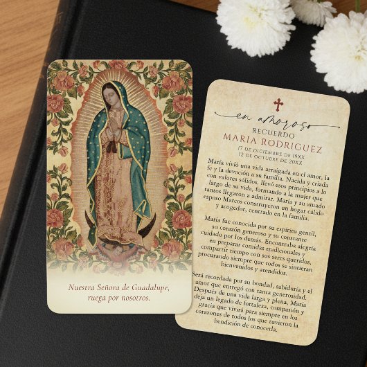 Spanish Guadalupe Funeral Sympathy Prayer Card Visitekaartje