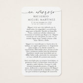 Spanish Guadalupe In Loving Memory Prayer Card Visitekaartje (Achterkant)