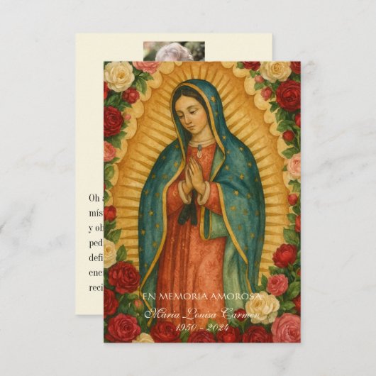 Spanish Guadalupe Photo Funeral Prayer  Holy Card Aankondiging (Voorkant / Achterkant)