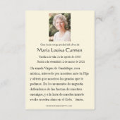 Spanish Guadalupe Photo Funeral Prayer  Holy Card Aankondiging (Achterkant)