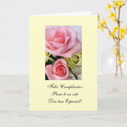 Spanish: Happy Birthday/Feliz Cumpleanos Kaart (Gele Bloem)