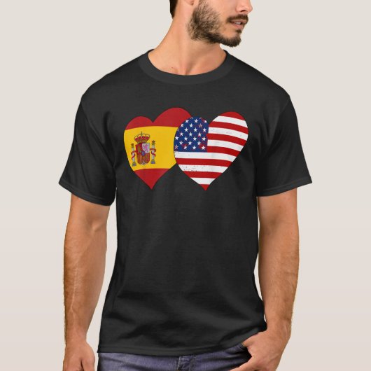 Spanish Hispanic Day Oct 12th Spain USA Flag Heart T-shirt (Voorkant)