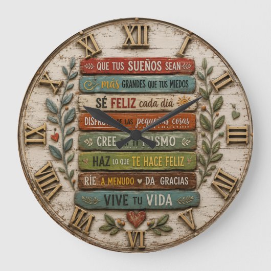 Spanish Inspirational Quote Rustic Farmhouse Grote Klok (Voorkant)