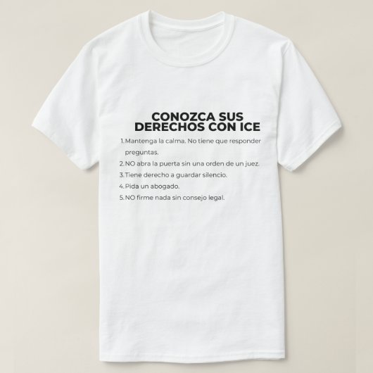 Spanish Know Your Rights With ICE T-shirt (Design voorkant)