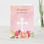Spanish Language Easter Blessings Pink Flowers wit Kaart (Voorkant)