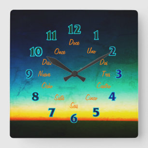 Spanish Letters Square Wall Clock Vierkante Klok