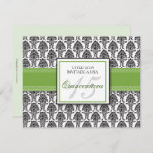 SPANISH Lime Green Damask Quinceañera Invitación Kaart (Voorkant / Achterkant)