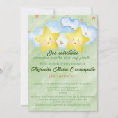 Spanish Little Stars Green Twins Baby shower Kaart (Voorkant)