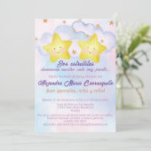 Spanish Little Stars Roze Blauwe Tweeling Baby sho Kaart (Staand voorkant)