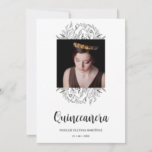 Spanish Luxury Wildflowers Frame Quinceañera Photo Kaart (Voorkant)
