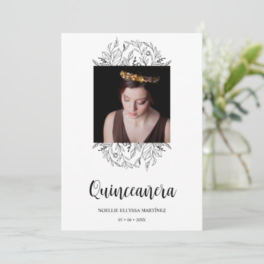 Spanish Luxury Wildflowers Frame Quinceañera Photo Kaart (Staand voorkant)
