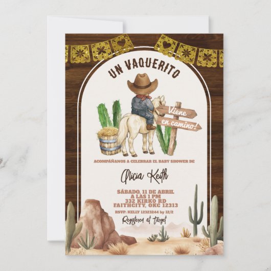 Spanish Mexican Wild West Cowboy Baby Shower Kaart (Voorkant)