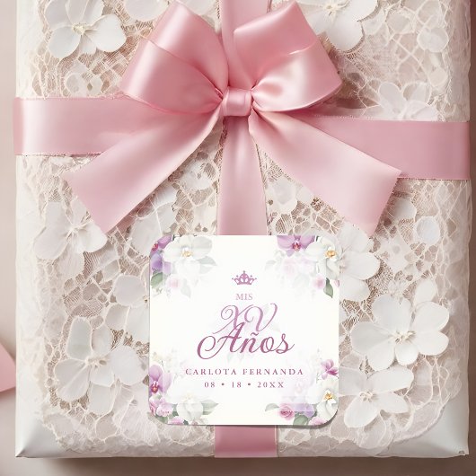 Spanish Mis XV Exquisite Floral Orchids Bouquets Vierkante Sticker