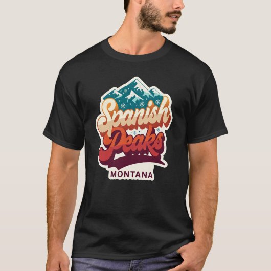 Spanish Peaks Montana Retro 70s Black T-Shirt | Vi (Voorkant)