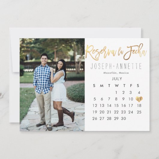 Spanish Photo Save the Date Calendar vals gold Kaart (Voorkant)