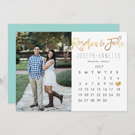Spanish Photo Save the Date Calendar vals gold Kaart (Voorkant / Achterkant)