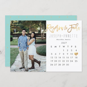Spanish Photo Save the Date Calendar vals gold Kaart