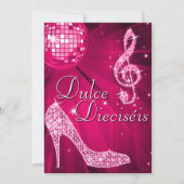 Spanish Pink Disco Ball & Sparkle Heels Sweet 16 Kaart (Voorkant)