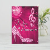 Spanish Pink Disco Ball & Sparkle Heels Sweet 16 Kaart (Staand voorkant)