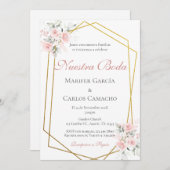 Spanish Pink Floral Wedding invitación boda españo Kaart (Voorkant / Achterkant)