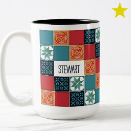 Spanish Portuguese Azulejos Tiles Custom Name Mug Tweekleurige Koffiemok