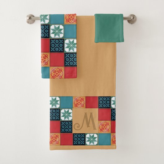 Spanish Portuguese Azulejos Tiles Monogram Initial Bad Handdoek (Insitu)