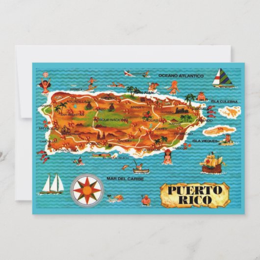 Spanish Puerto Rico 5x7 Map Postcard Bedankkaart (Voorkant)