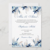 Spanish Quinceanera navy floral invite Kaart (Voorkant)