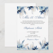 Spanish Quinceanera navy floral invite Kaart (Voorkant / Achterkant)