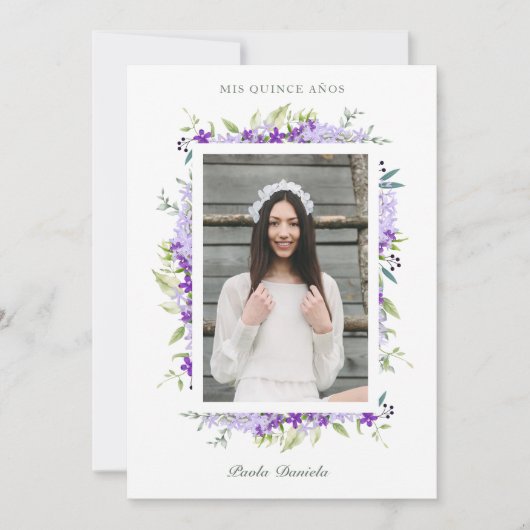 Spanish Quinceañera Photo Flower Branches Kaart (Voorkant)