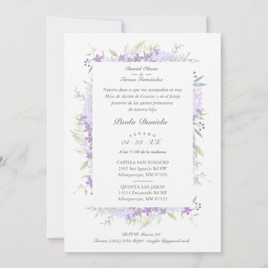 Spanish Quinceañera Photo Flower Branches Kaart (Achterkant)