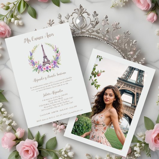 Spanish Quinceañera Romantic Eiffel Tower Photo Kaart