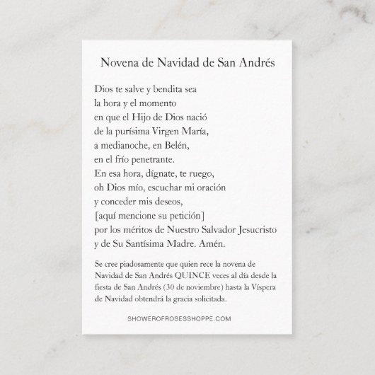 Spanish St. Andrew Christmas Novena  Plaatskaartje (Achterkant)