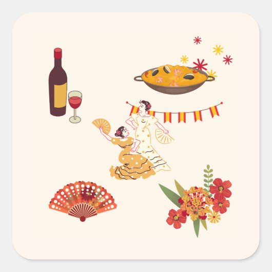 Spanish Style Fiesta Vierkante Sticker (Voorkant)