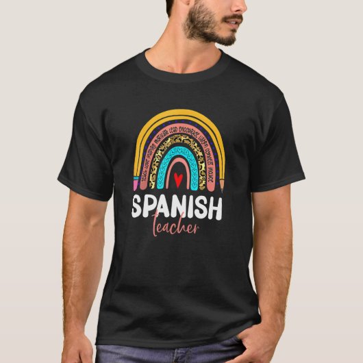 Spanish Teacher Leopard Rainbow Back To School Esp T-shirt (Voorkant)