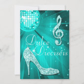 Spanish Teal Disco Ball and Sparkle Heels Sweet 16 Kaart (Voorkant)