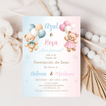 Spanish Teddy Bear Gender Reveal Invitation