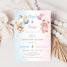 Spanish Teddy Bear Gender Reveal Invitation Kaart