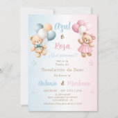 Spanish Teddy Bear Gender Reveal Invitation Kaart (Voorkant)